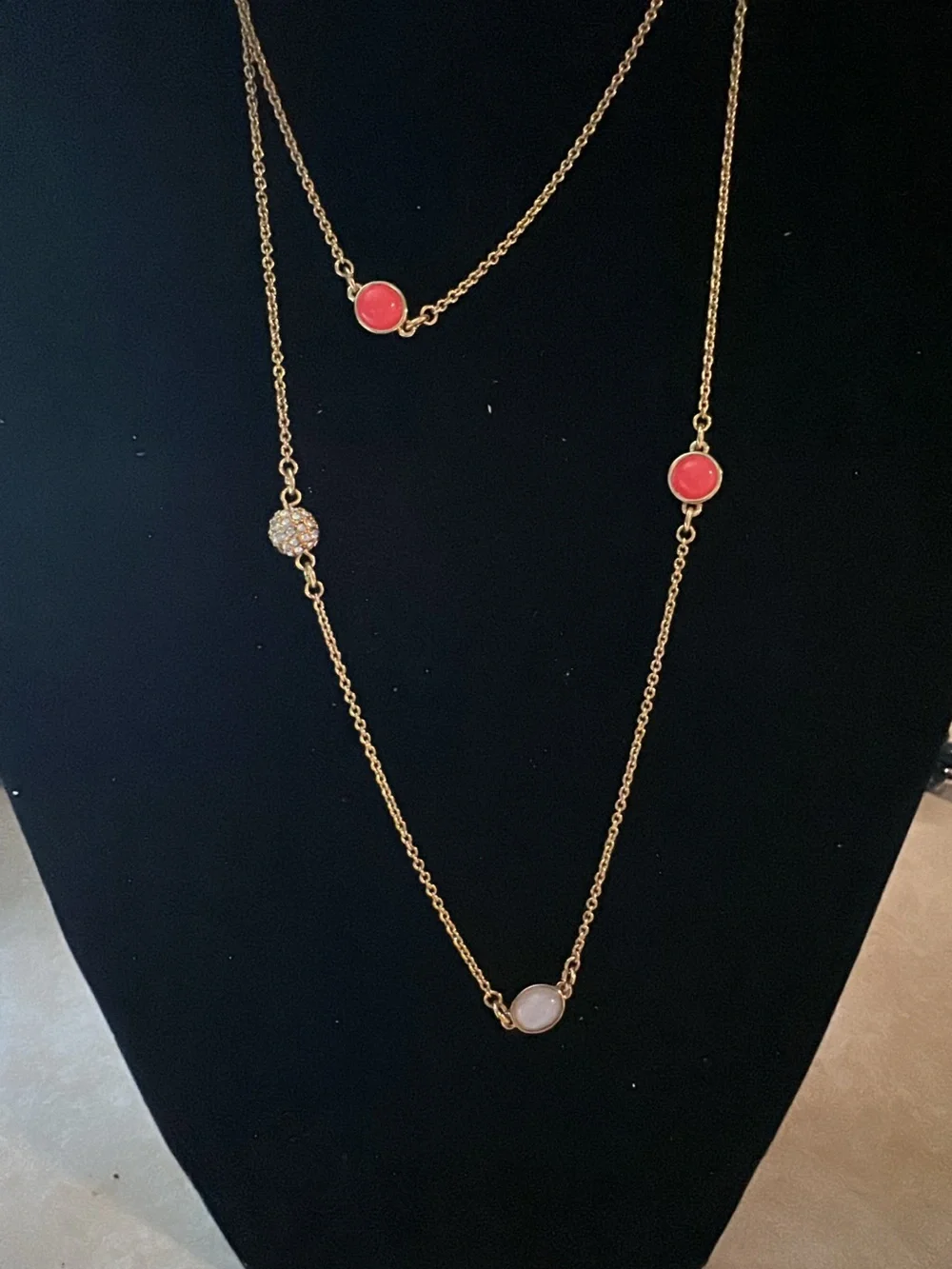 Kate Spade  Gold Layered Necklace with White and Coral Discs